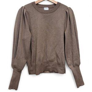 Evereve Brown Knit Sweater Puff Sleeve Shimmer Size Medium